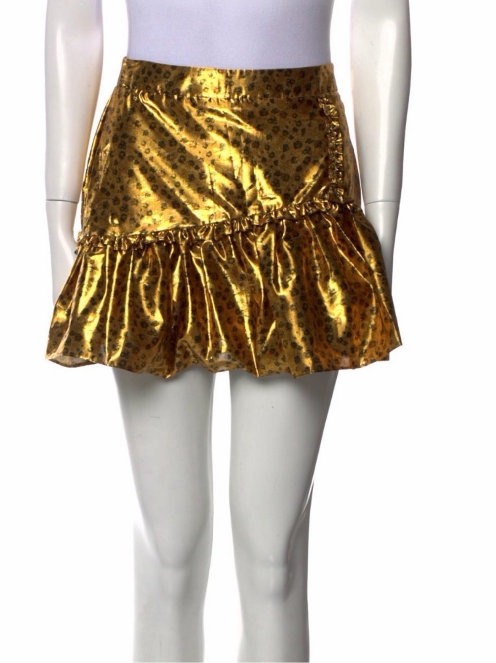 LoveShackFancy Gold Ruffle Mini Skirt